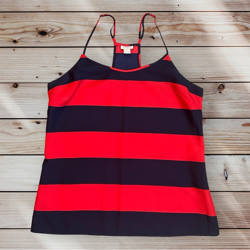 J. CREW Women’s Sleeveless Nautical Striped Blouse in Cherry Red/Navy